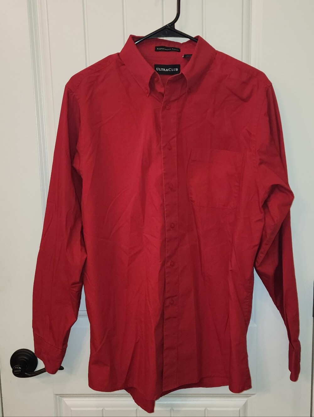 UltraClub Performance Poplin Red Button Down Long Sleeve Shirt Medium